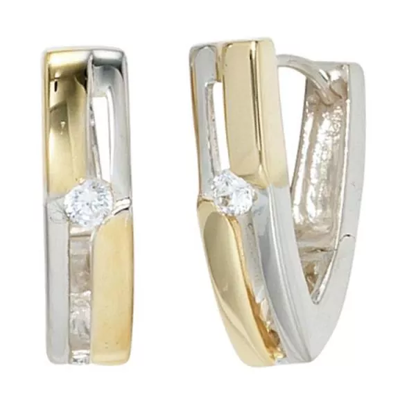 Creolen aus 925 Silber, rhodiniert, teilvergoldet, 2 Zirkonia