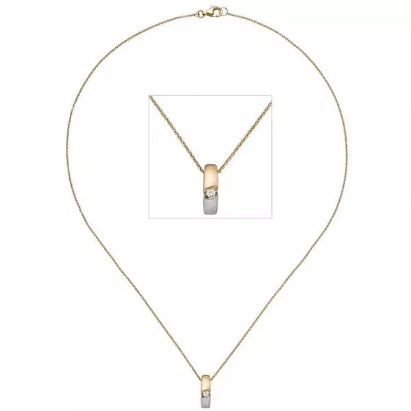 Collier mit Anhänger aus 585 Gelbgold, mattier 1 Diamant
