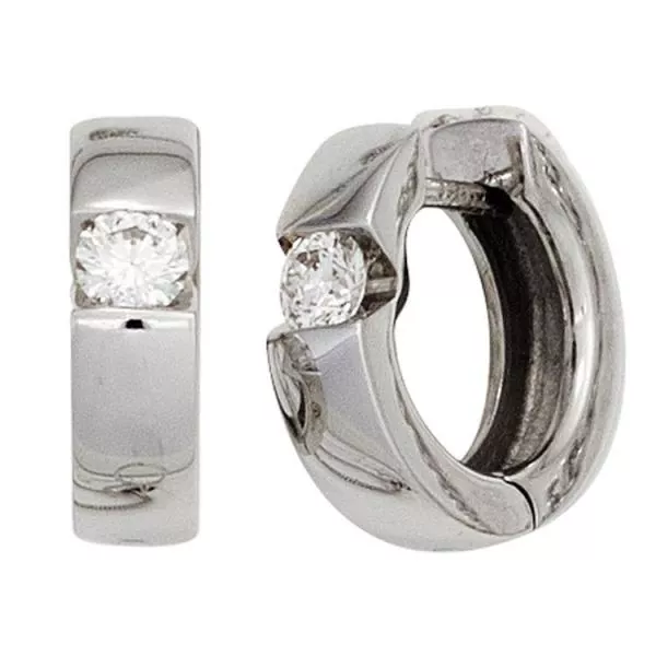 Creolen aus 585 Weißgold mit 2 Diamanten Brilanten 13 mm