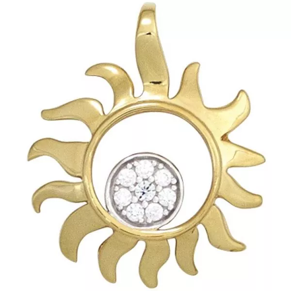 Anhänger Sonne 585 Gold teilrhodiniert 8 Diamanten 0,07ct.