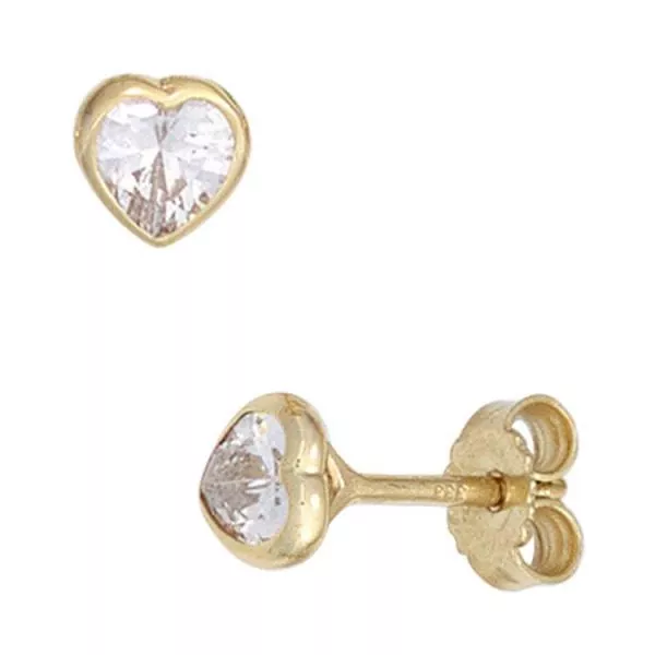 Ohrstecker aus 333 Gold mit Zirkonia, Herz