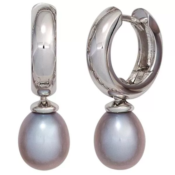 Creolen aus 585 Weißgold mit 2 Süßwasserperlen Perlen