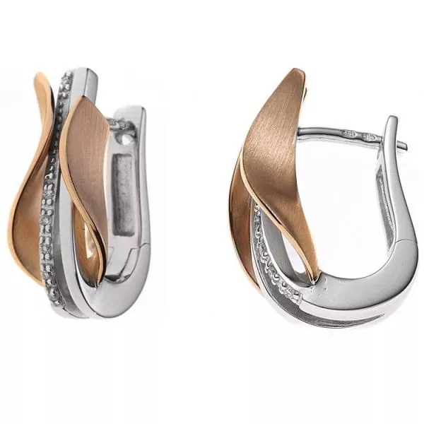 Creolen aus 585 Weiß- und Rotgold mit 12 Diamanten, teilmattiert