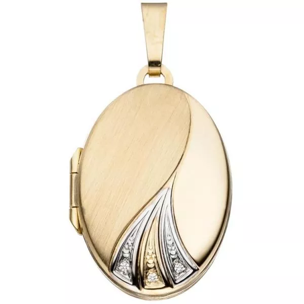 Medaillon oval für 2 Fotos 333 Gelbgold bicolor matt Anhänger zum Öffnen