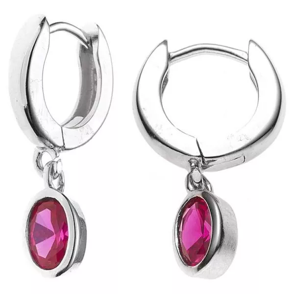 Creolen aus 925 Silber mit 2 roten Zirkonia
