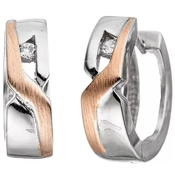 Creolen aus 925 Sibler, teilrotvergoldet, teilmattiert mit 2 Zirkonia