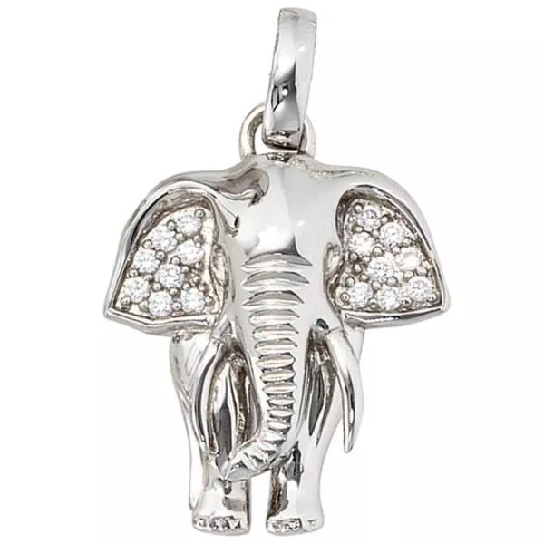 Anhänger Elefant 925 Sterling Silber rhodiniert mit Zirkonia