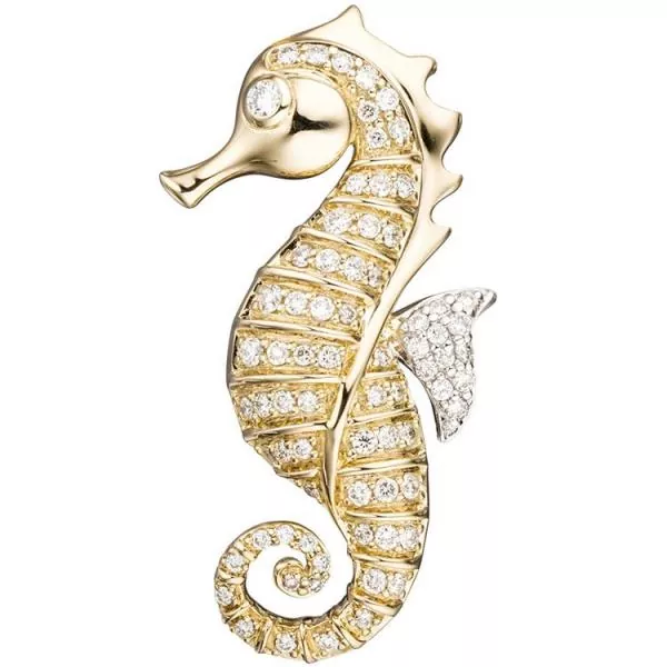 Anhänger Seepferdchen 585 Gelbgold 73 Diamanten Brillanten