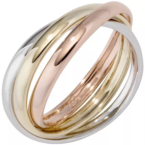 Damen Ring 3-reihig 585 Gelbgold Weißgold Rotgold tricolor