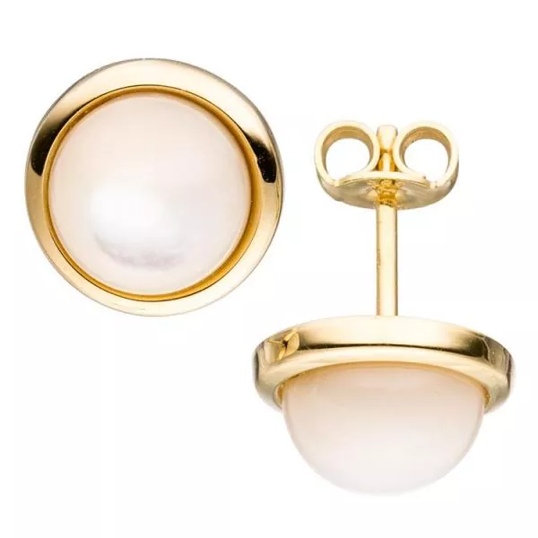 Ohrstecker rund 585 Gold Gelbgold 2 Perlmutt-Steine Ohrringe Goldohrringe