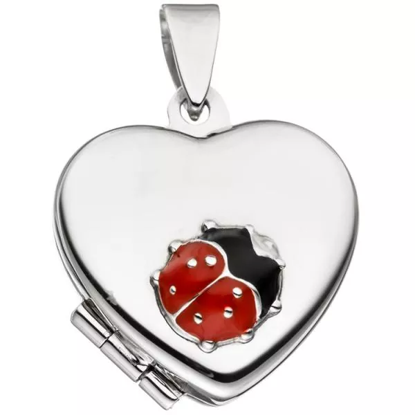 Kinder Medaillon Herz mit Marienkäfer 925 Sterling Silber zum Öffnen