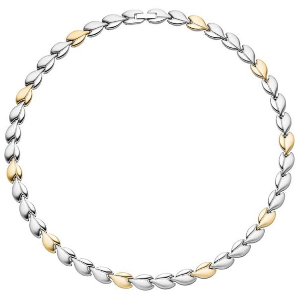 Collier / Halskette aus Edelstahl gold farben beschichtet bicolor 45 cm