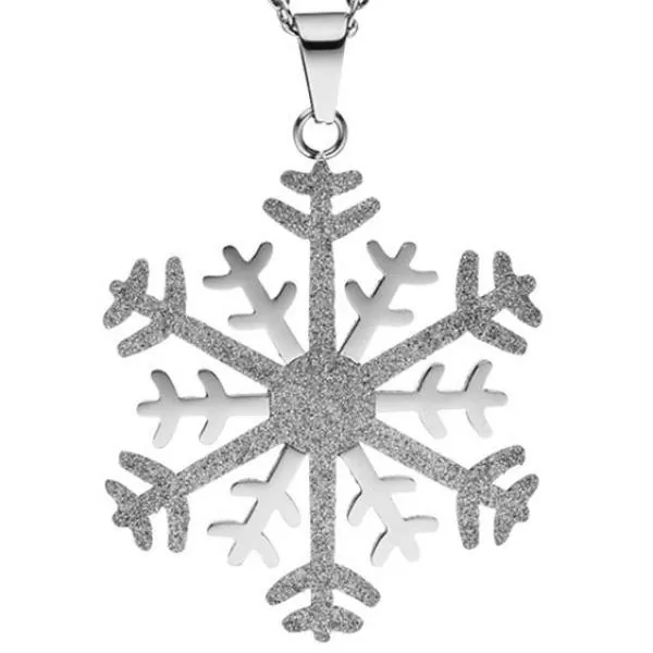 Collier Kette mit Anhänger Schneeflocke Edelstahl bicolor Glitzer-Effekt 46 cm