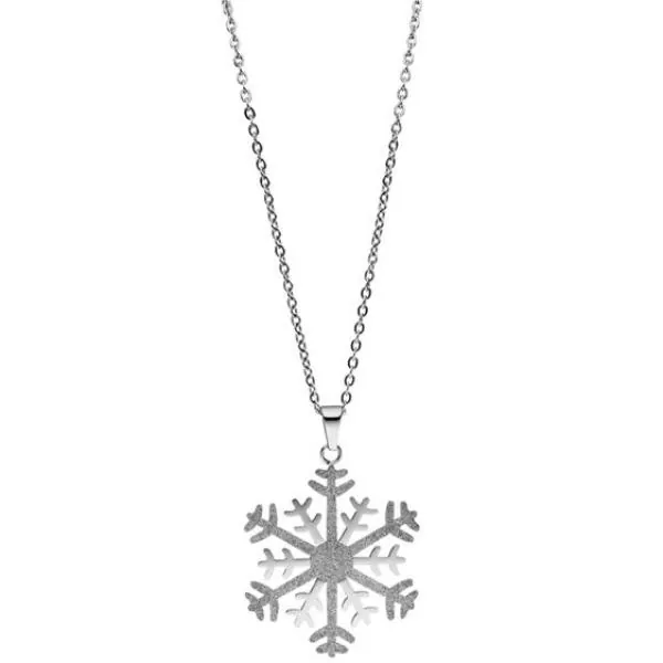 Collier Kette mit Anhänger Schneeflocke Edelstahl bicolor Glitzer-Effekt 46 cm
