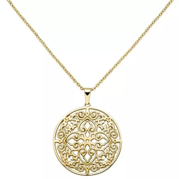 Collier Kette mit Anhänger rund Edelstahl gold farben beschichtet 46 cm