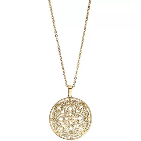 Collier Kette mit Anhänger rund Edelstahl gold farben beschichtet 46 cm