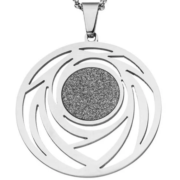 Collier Kette mit Anhänger rund Edelstahl mit Glitzer-Effekt 80 cm verkürzbar