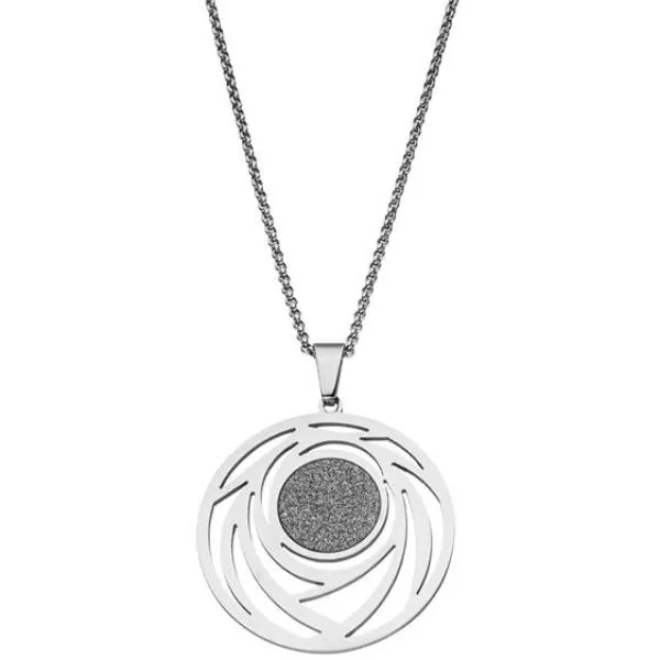 Collier Kette mit Anhänger rund Edelstahl mit Glitzer-Effekt 80 cm verkürzbar