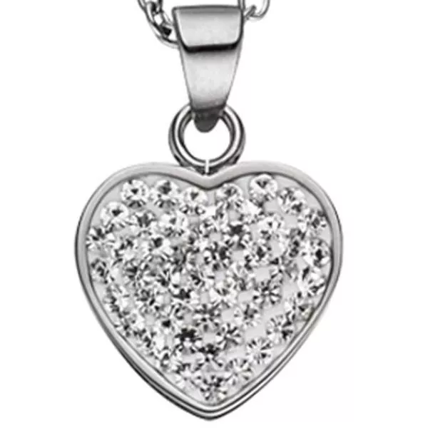 Collier Kette mit Anhänger Herz aus Edelstahl mit Kristallen 45 cm