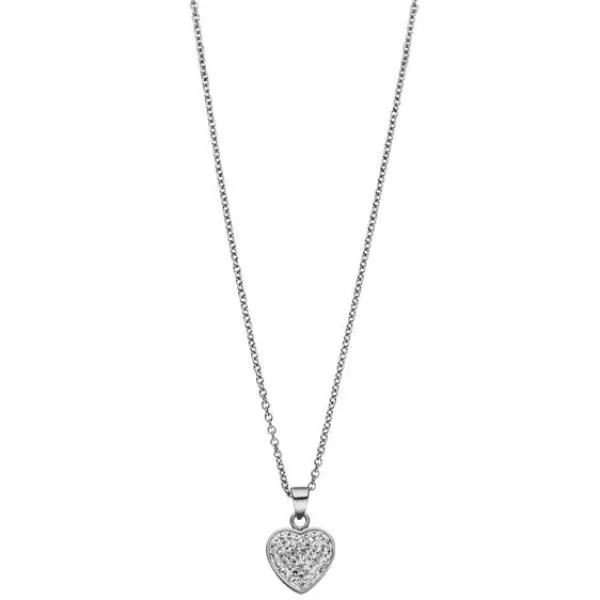 Collier Kette mit Anhänger Herz aus Edelstahl mit Kristallen 45 cm
