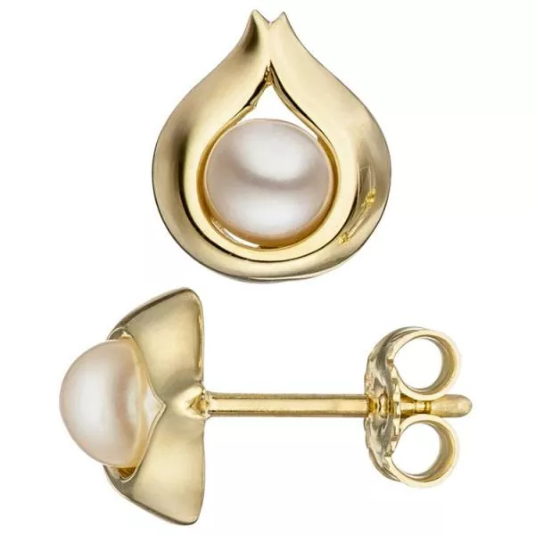 Ohrstecker Tropfen 333 Gold Gelbgold 2 Süßwasser Perlen Ohrringe
