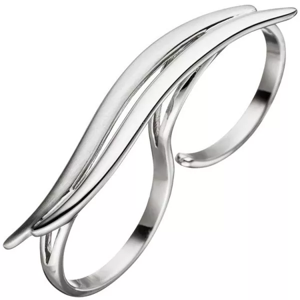 Damen Ring Zweifingerring 925 Sterling Silber matt mattiert 2 Finger