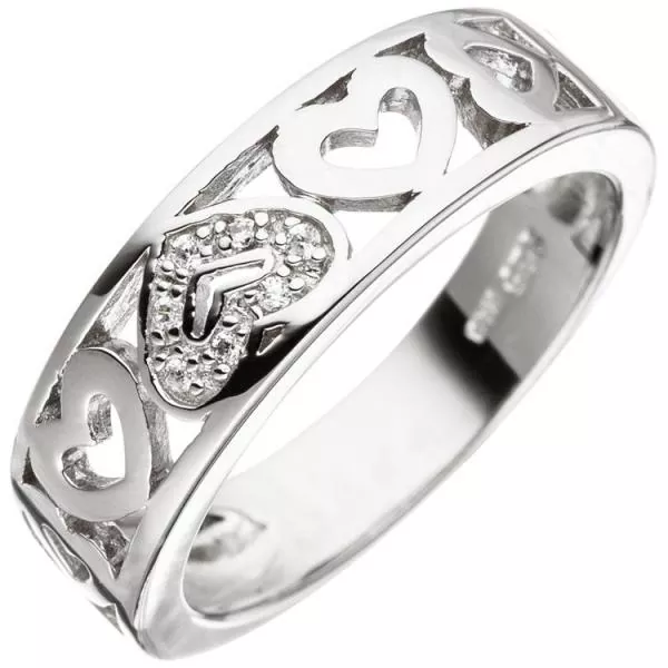 Damen Ring Herz Herzen 925 Sterling Silber mit Zirkonia