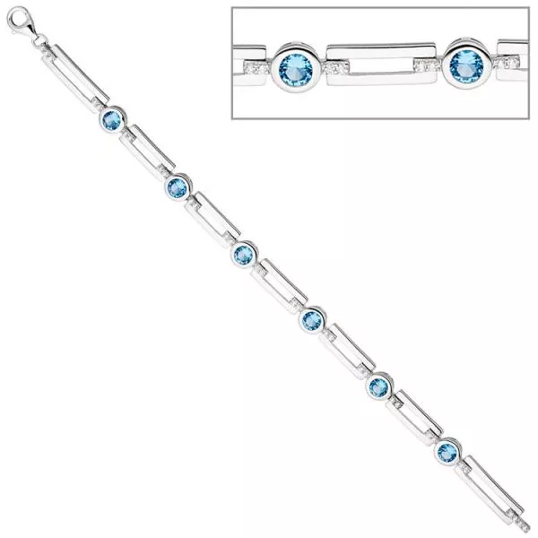 19 cm langes Armband aus 925 Sterling Silber mit Zirkonia hellblau und weiß