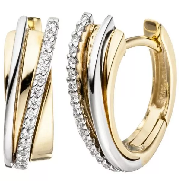 Creolen aus 585 Gold Gelbgold Weißgold bicolor 32 Diamanten Brillanten