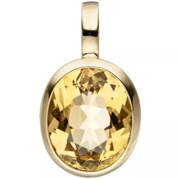 Anhänger oval 585 Gold Gelbgold 1 Citrin gelb Gold Anhänger