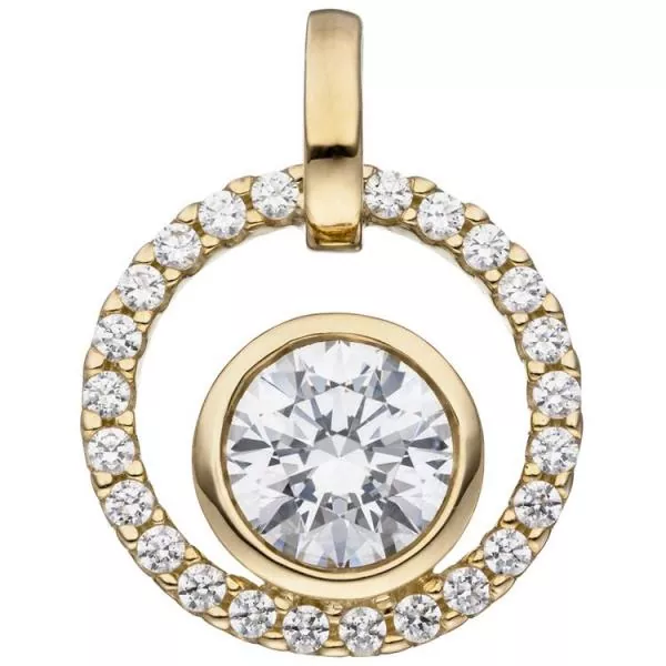Anhänger rund 333 Gold Gelbgold 25 Zirkonia Gold Anhänger