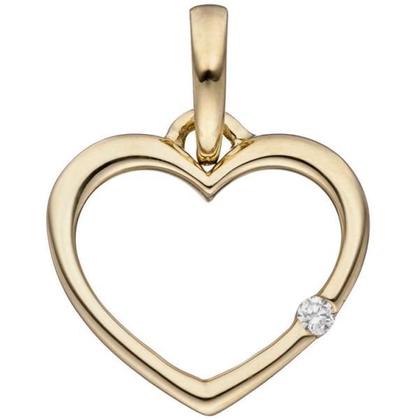 Charm Anhänger Einhänger Herz 3D Glanz Echt Gold 585 Gold Gelbgold 14kt Herzchen