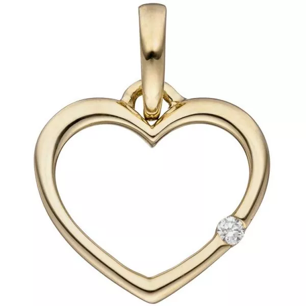 Anhänger Herz 333 Gold Gelbgold 1 Diamant Brillant HerzAnhänger