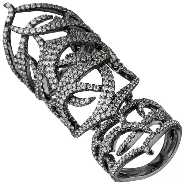 Damen Ring 925 Sterling Silber geschwärzt mit Zirkonia