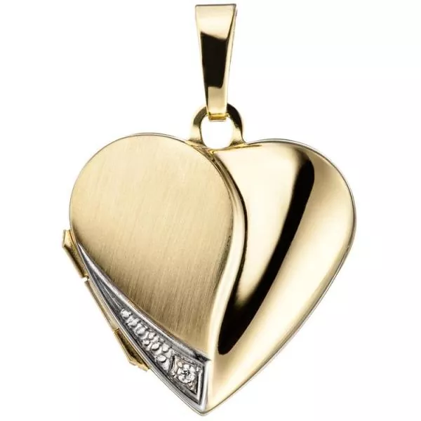 Medaillon Herz für 2 Fotos 333 Gelbgold mit Zirkonia zum Öffnen