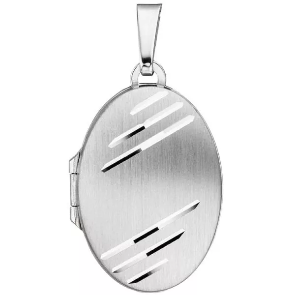 ovales Medaillon für 2 Fotos 925 Sterling Silber matt zum Öffnen