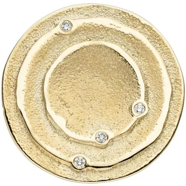 Anhänger rund 585 Gold Gelbgold matt 4 Diamanten Brillanten 0,04ct.