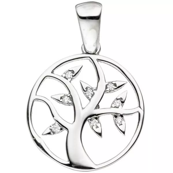 Anhänger Lebensbaum 925 Sterling Silber mit Zirkonia SilberAnhänger