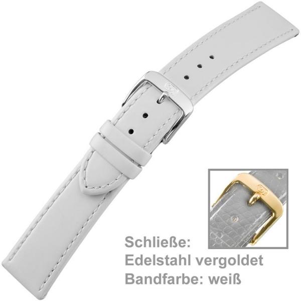 Uhrenarmband Ladies 20 mm Kalbsleder weiß mit Schließe aus Edelstahl vergoldet