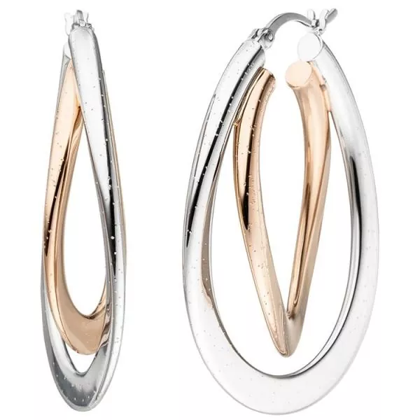 ovale Creolen aus 925 Silber bicolor teilrot vergoldet