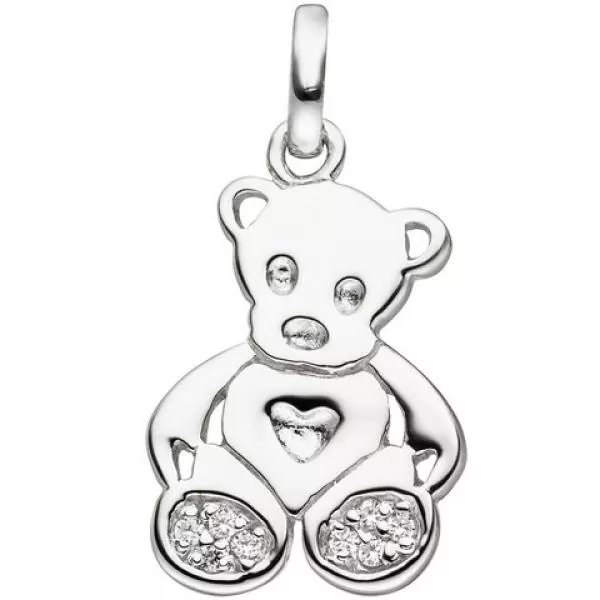 Kinder Anhänger Teddy Teddybär 925 Sterling Silber 8 Zirkonia
