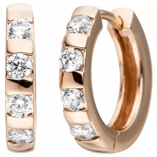 Creolen aus 925 Silber Rotgold vergoldet mit 8 Zirkonia