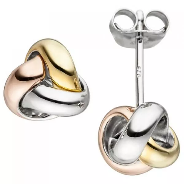 Ohrstecker Knoten aus 925 Silber tricolor