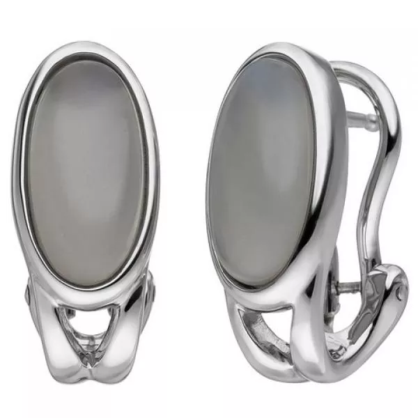 Creolen aus 585 Weißgold mit 2 Mondsteinen Cabochons