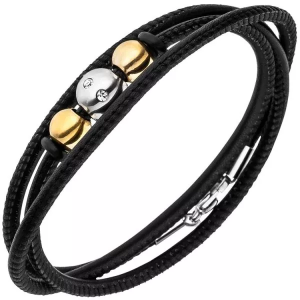 19 cm Armband aus Nappa Leder in Schwarz mit 8 Zirkonia