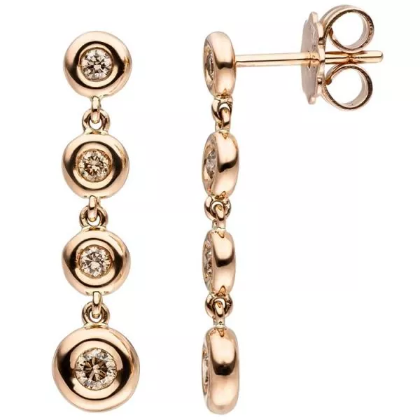 Ohrhänger Hängerstecker aus 585 Rotgold mit 8 Diamanten Brillanten