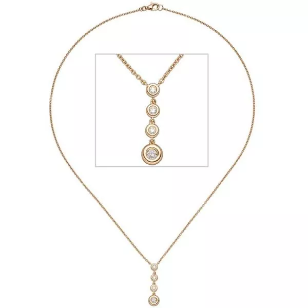 Collier Kette mit Anhänger 585 Gold Rotgold 4 Diamanten Brillanten 44 cm