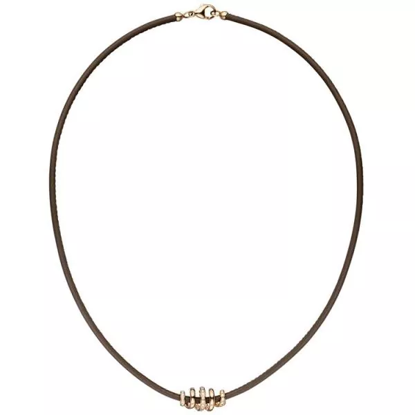 45 cm langes Collier aus Leder in Taupe mit 585 Rotgold und 47 Diamanten