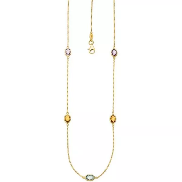 Collier Halskette Kette 585 Gelbgold 2 Amethyste 2 Citrine 1 Blautopas