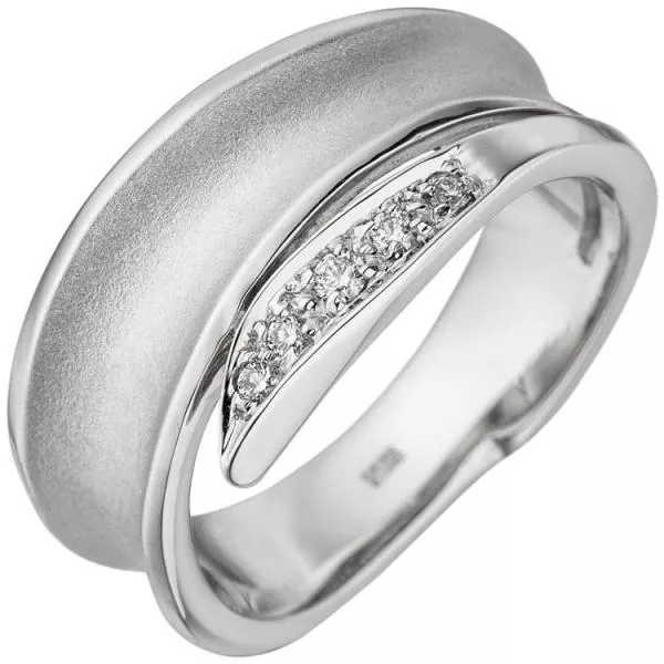 Damen Ring 585 Gold Weißgold teil matt 5 Diamanten